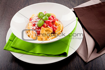 tasty fresh homemade ravioli and tomato sauce