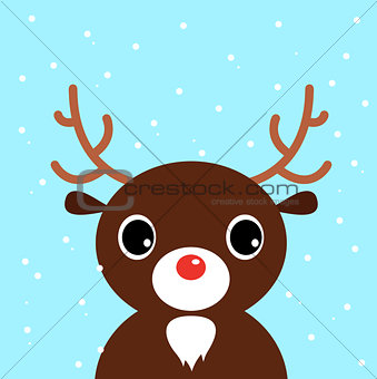 Cute christmas cartoon Deer on blue background