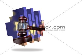 Hammer and gavel on abstract screen