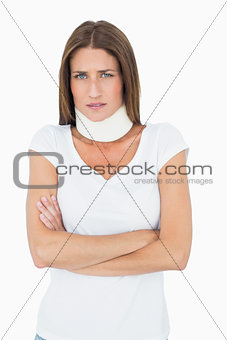 Portrait of a young woman wearing cervical collar