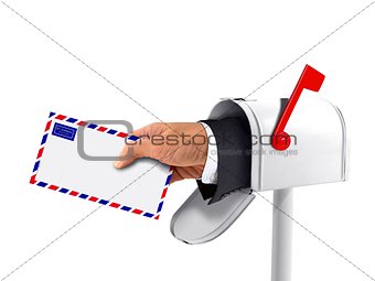 Mailbox and a Hand with an Envelope