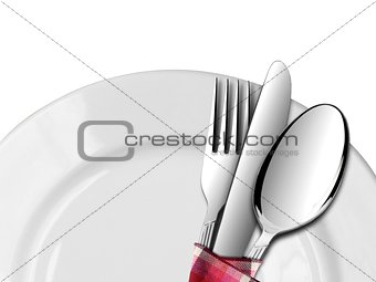 Spoon and Fork with Knife on a Plate