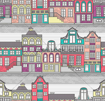 Cute Amsterdam houses seamless pattern
