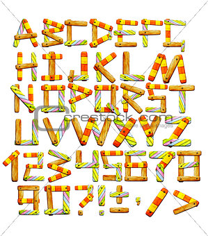 Alphabet with letters from wooden boards