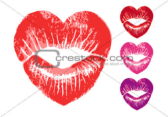 red heart lips, vector set