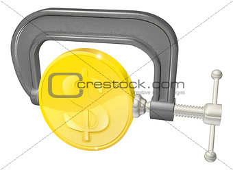 Gold coin in clamp concept