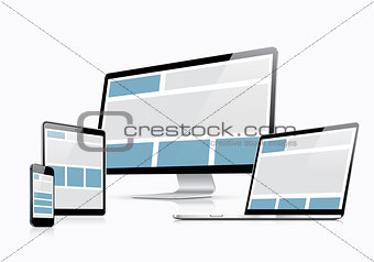 Responsive web design vector template with laptop, tablet, smartphone and computer