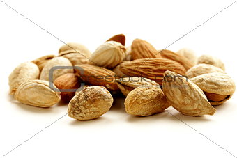 pile of peeled and inshell almonds - delicious and healthy nuts