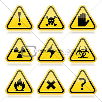 Danger, risk, warning modern traingle signs set