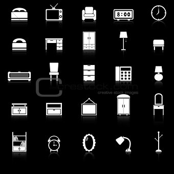 Bedroom icons with reflect on black background