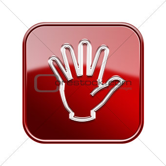 hand icon glossy red, isolated on white background
