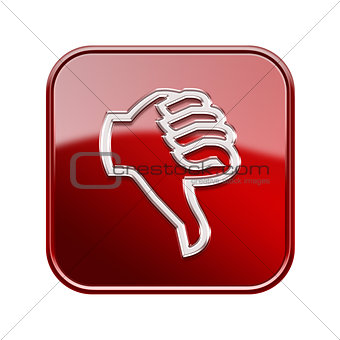 thumb down icon glossy red, isolated on white background