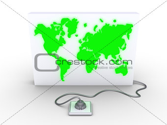 A panel with the world map is plugged in