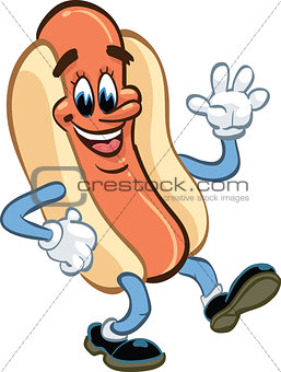 hot dog, walking and waving