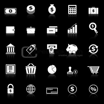 Money icons with reflect on black background