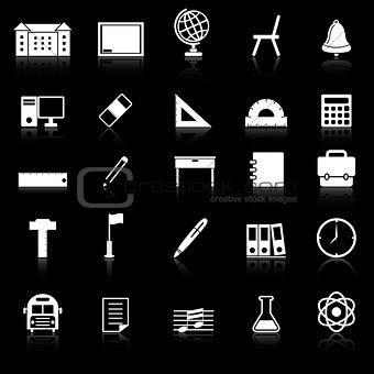 School icons with reflect on black background