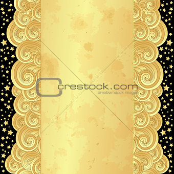 Gold frame with old paper and stars