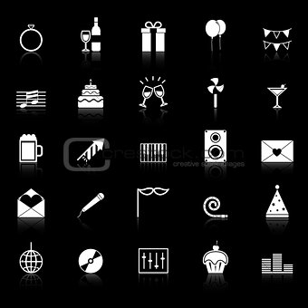 Celebration icons with reflect on black background