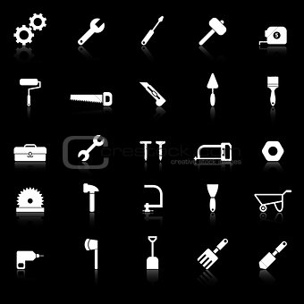 Tool icons with reflect on black background