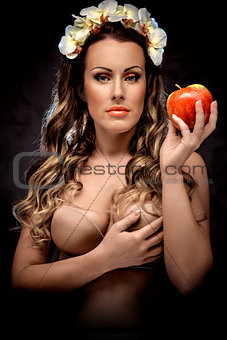 Woman with red apple