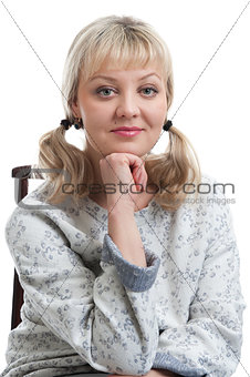 blonde woman portrait over a white background
