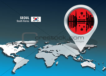 Map pin with Seoul skyline