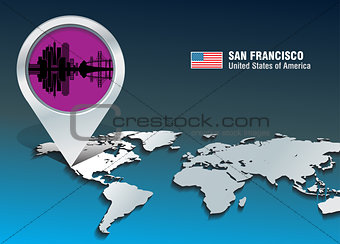 Map pin with San Francisco skyline