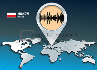 Map pin with Krakow skyline