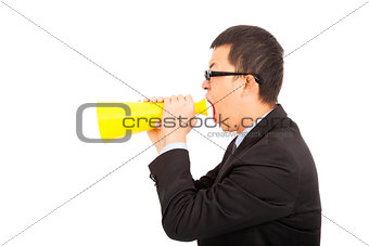 portrait of a man yelling Into A Megaphone 