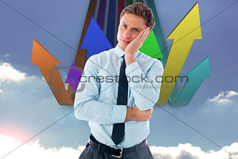 Composite image of upset thinking businessman