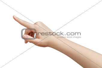 female teen hand pointing or clicking something