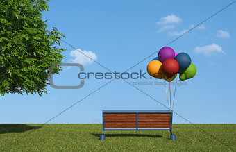 Bench with colorful balloons