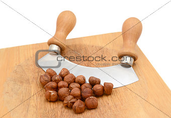 Whole hazelnuts with a rocking knife