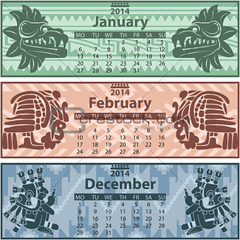 Winter calendar 2014 with mayan ornaments