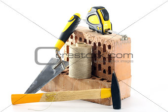 Bricks, trowel and hammer