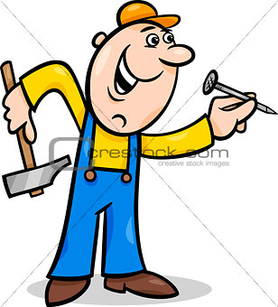 worker with nail cartoon illustration