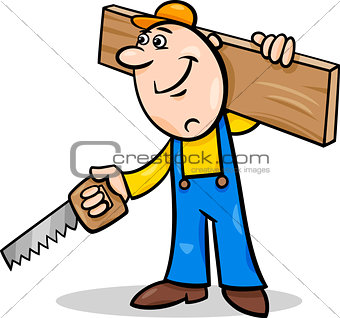 worker with saw cartoon illustration