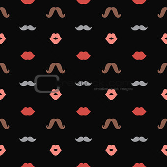 Hipster Lips and Mustaches Vector Seamless Pattern, Illustration