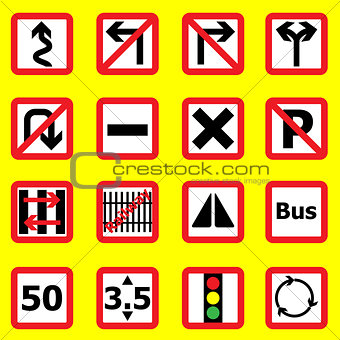 Traffic sign icons on yellow background