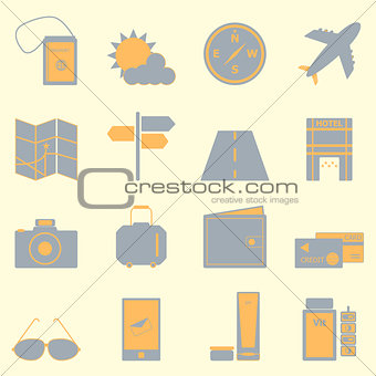 Travel color icons set on light background