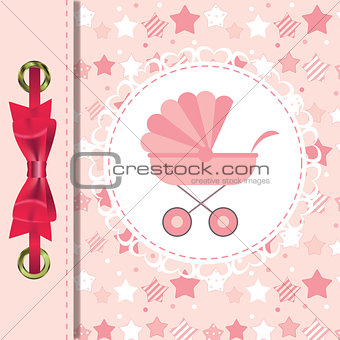 Vector Illustration of Pink Baby Carriage for Newborn Girl