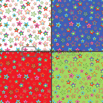 Four seamless vector patterns with colorful stars