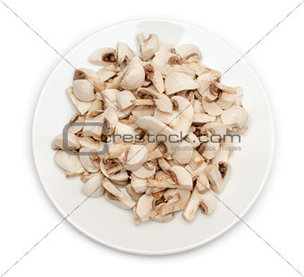 Sliced mushrooms in plate