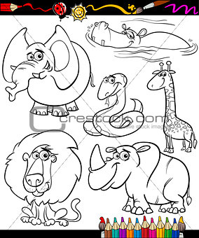 cartoon animals set for coloring book