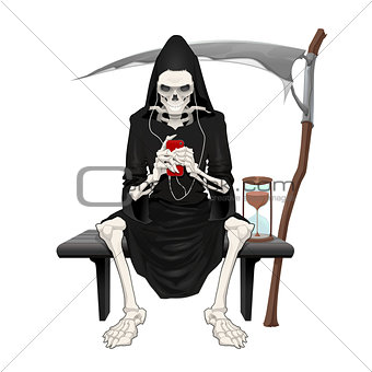 The death sitting on a bench.