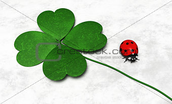 Four-leaf clover and a ladybug