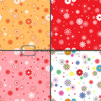 Four seamless vector patterns with daisy flowers