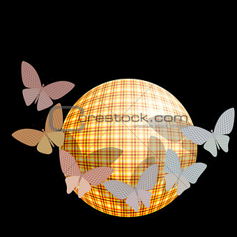 group of butterflies near the ball on a black background
