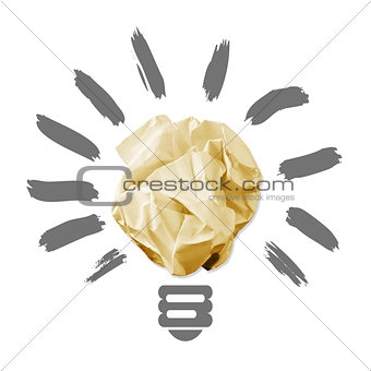 Wad of crumpled paper in the form of light bulbs