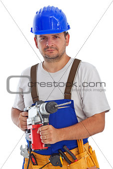 Worker with power drill - isolated